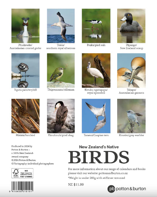 2025 Calendar New Zealand Native Birds