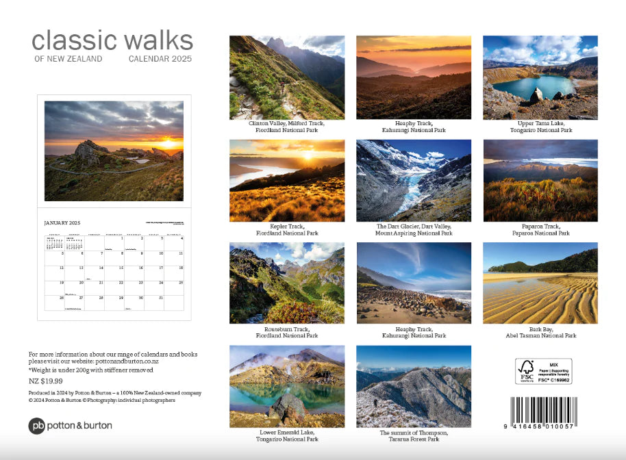 2025 Classic Walks of New Zealand Calendar