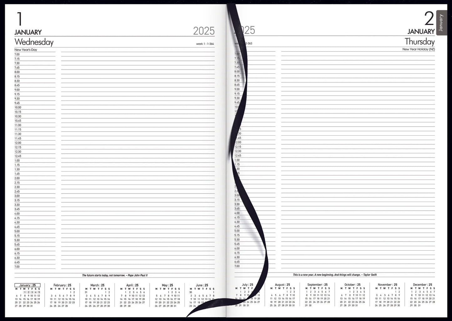 2025 Diary Milford Windsor A4 Day to Page Black