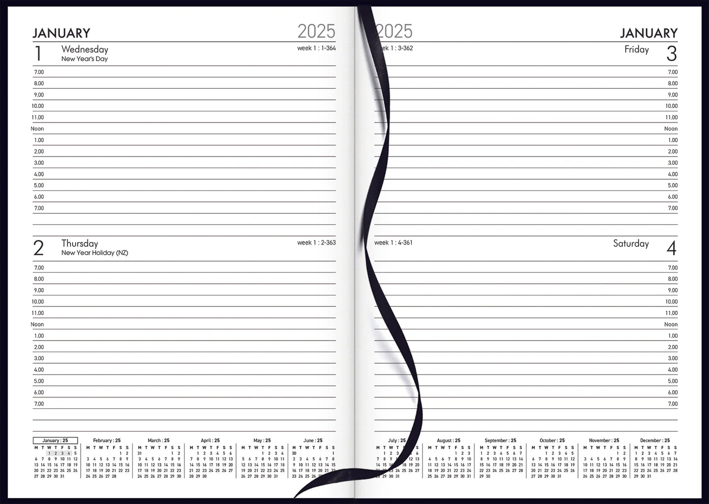 2025 Diary Milford Windsor A52 Black 2 Days Per Page